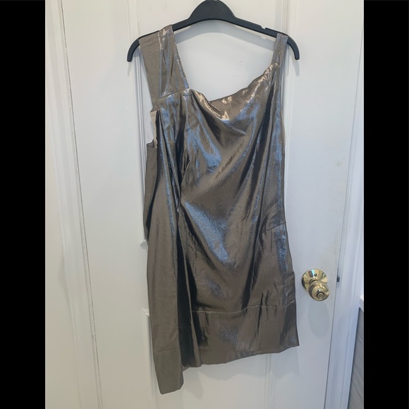 NWT Roland Mouret Anser asymmetric silk-blend gold lame dress. Size 14 - Picture 3 of 8